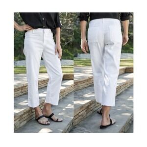 NWT Frank & Eileen Sz 6 Kinsale Linen Blend Pants White Cropped Wide Leg Raw Hem